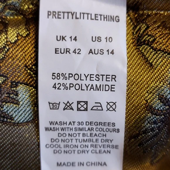 NWT Pretty Little Thing Black & Gold Floral Jacquard Strapless Mini Dress 10 - Picture 12 of 12